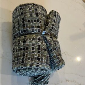 Crate&Barrel Green and Black Woven Throw